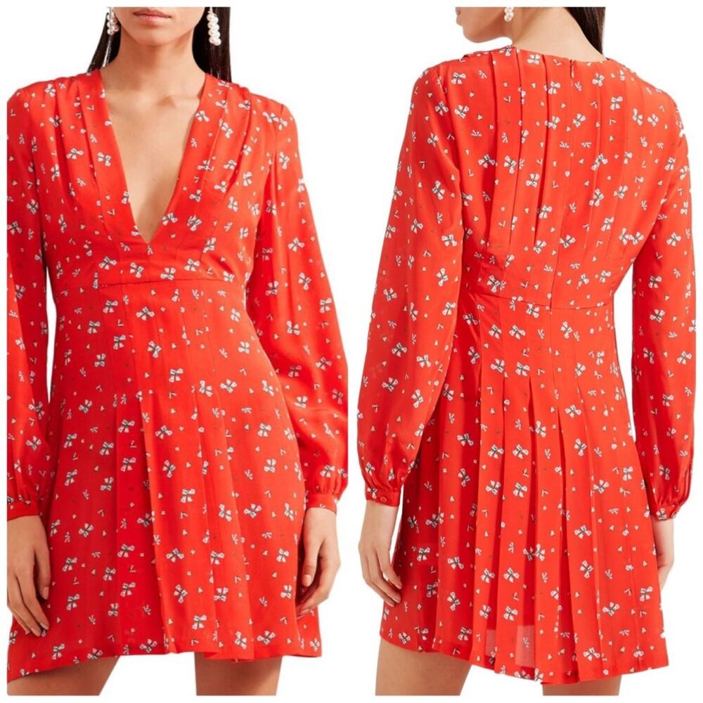 Rixo Woman Harper Floral-Print Silk Crepe De‎ Chine Mini Dress Red Size Large